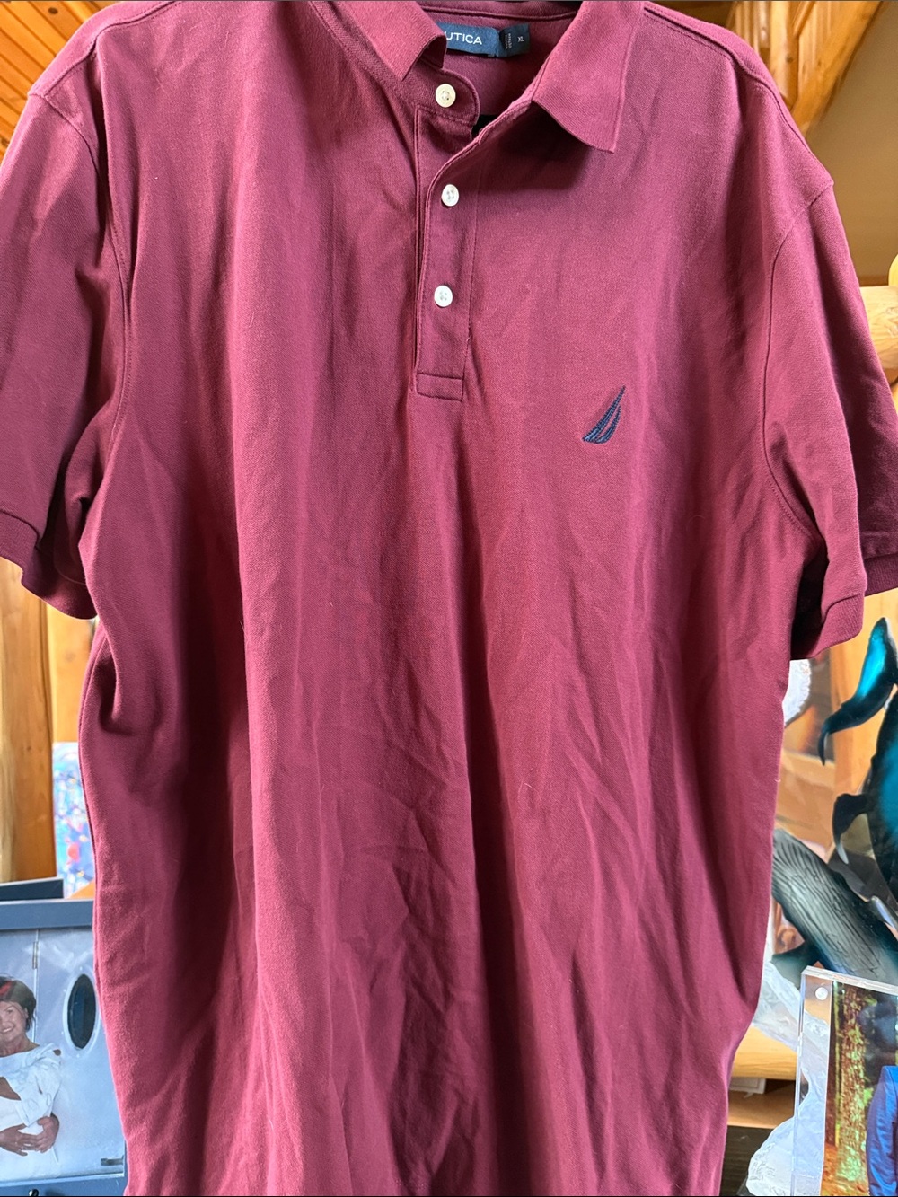 Nautica Men's Wine Polo with Embroidered Sail Logo